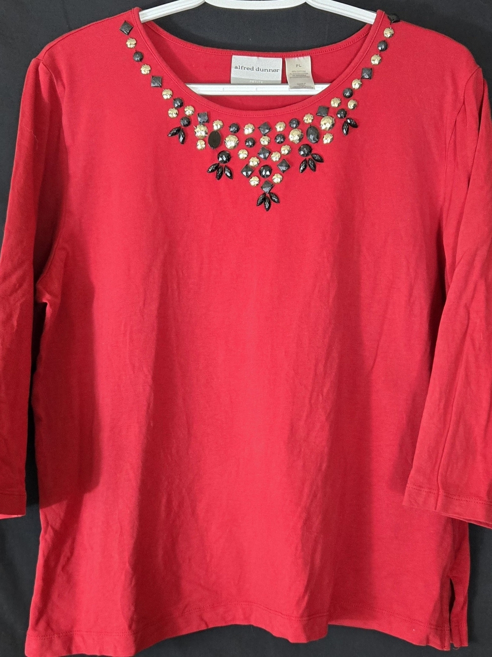 alfred dunner Red Jeweled Scoop-Neck Women's Top #664